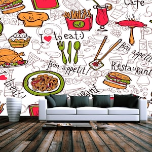 Bon Appetit Restaurant Wallpaper: Cafe Decor, Custom Size