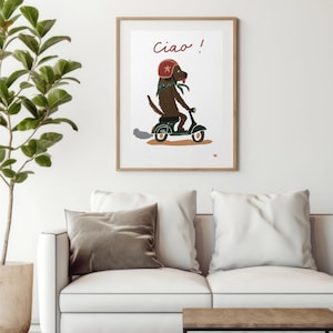 Dog Riding Italian Vespa | Retro Travel Digital Art Print, Vespa Wall Decor, Italy Lover Gift, Cute Scooter Illustration Download