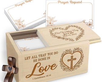 Personalized Prayer Box with Cross & 100 Prayer Request Cards - Our Wedding Day