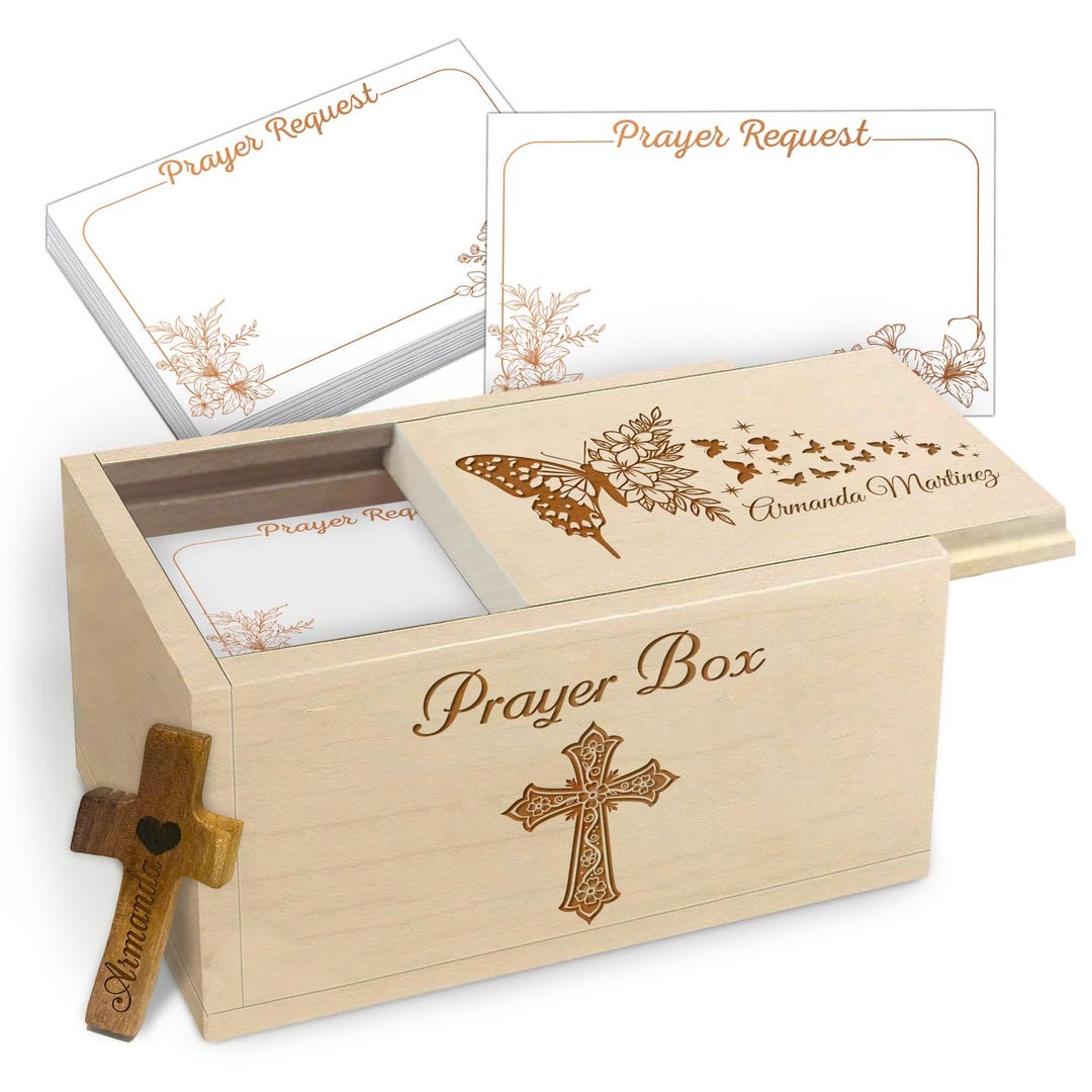 Prayer Box Sticker Design Personalized Prayer Box – Butterfly Design With Custom Name & Wooden ...