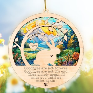 Personalized Rabbit Memorial Suncatcher: Custom Engraved Acrylic & Wood Ornament