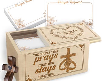 Personalized Wedding Prayer Box with Custom Cross & 100 Prayer Request Cards - Custom Wedding Keepsake Gift