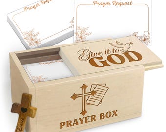 Give it to God Prayer Box – Wood Cross & Floral Prayer Cards