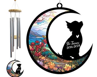 Personalized Chihuahua Memorial Wind Chimes: Custom Pet Loss Gift, Sympathy Suncatcher for Dog Lover