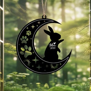 Personalized Rabbit Memorial Suncatcher: Engraved Acrylic & Wood Remembrance Gift