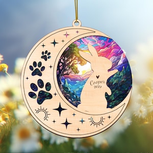 Personalized Rabbit Memorial Suncatcher: Custom Engraved Pet Loss Gift