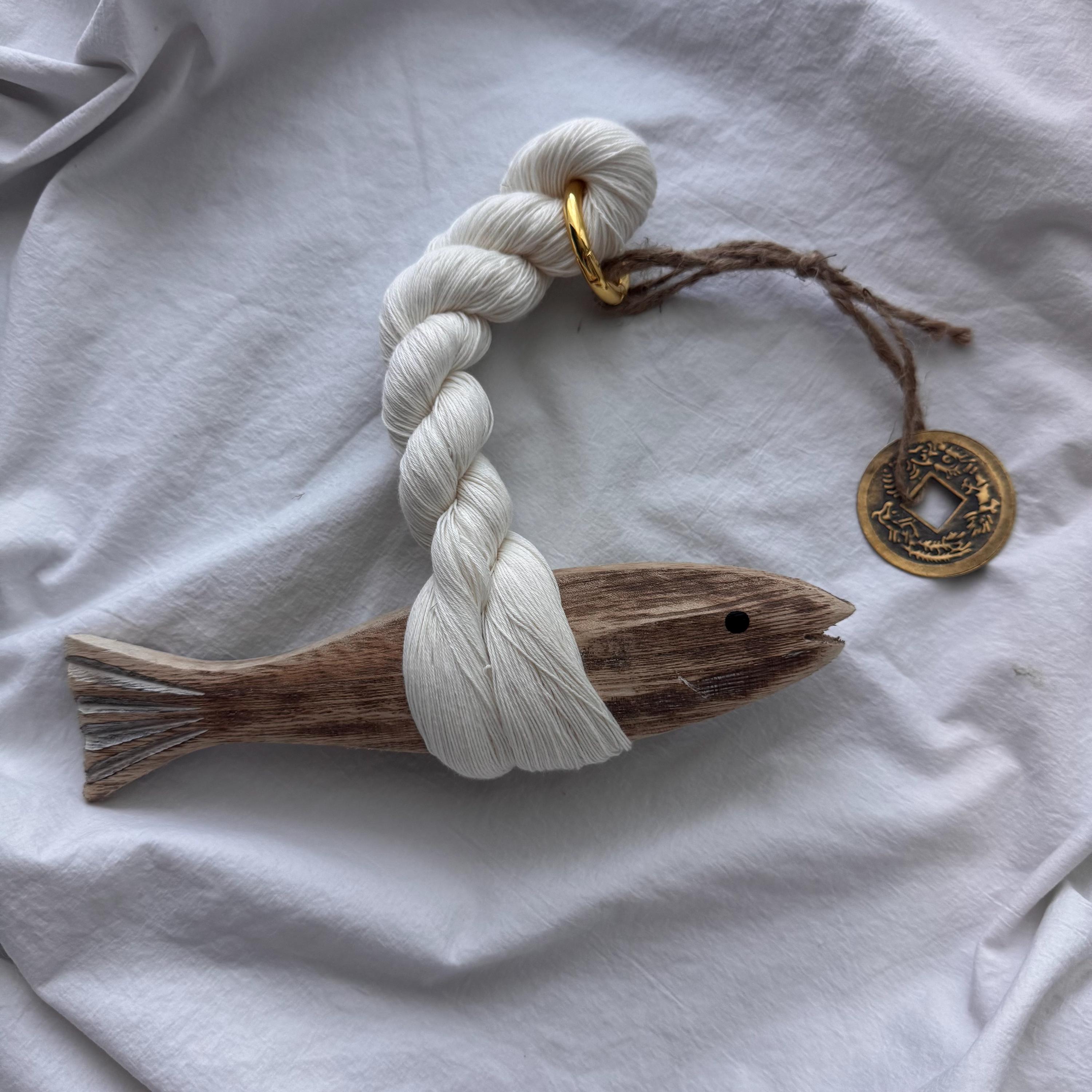 Korean Lucky Door Charm – Handmade Wooden Fish Talisman for
