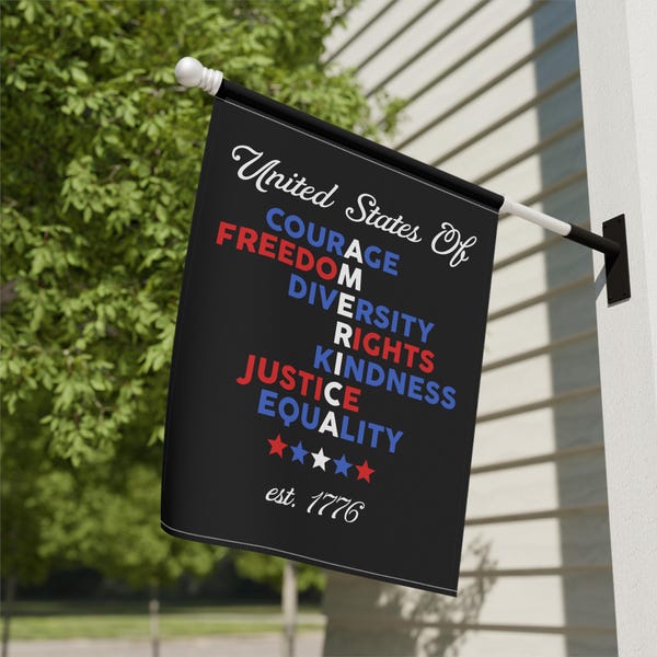 Justice Equality Freedom 4th of July Garden & House Banner | America 250th Anniversary Banner | Progressive Patriot Decor