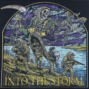 „Into the Storm“-Banner (89 x 61 cm), Wandbild mit Sensenmann, Poster für taktische Bootsteams, gotische Gaming-Zimmer-Dekoration, Ukraine