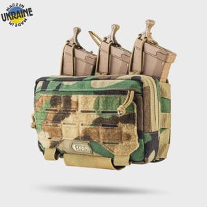 Woodland Triple Mag Pouch Admin Panel molleNIR Cordura 1000D AK AR Magazine Holder Tactical Gear Ukraine Made
