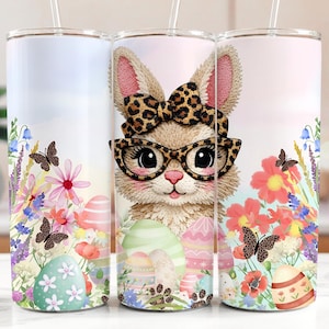Seamless kawaii easter leopard girl bunny coquette bow PNG design cottagecore faux crochet cute rabbit tumbler wrap spring vibe DIGITAL ONLY