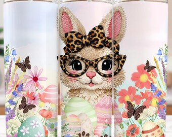 Seamless kawaii easter leopard girl bunny coquette bow PNG design cottagecore faux crochet cute rabbit tumbler wrap spring vibe DIGITAL ONLY