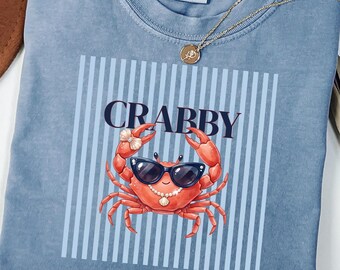 Crabby Beach PNG, Striped Preppy Funny Crab Sublimation Design, Sassy Summer Beach vacation PNG, Coastal Spring Break Pool Party Aesthetic