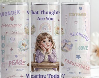 Inspirational Girl Tumbler Wrap PNG, Word Collage 20oz Sublimation, Positive Affirmations, Kid's Mental Health Design, Digital Download