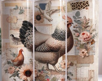 Vintage Thrifted Chicken Duck Tumbler Wrap PNG Retro Farmhouse Chicken Lovers Thrifted Aesthetic Cozy Cottagecore Ephemera Grandmacore PNG