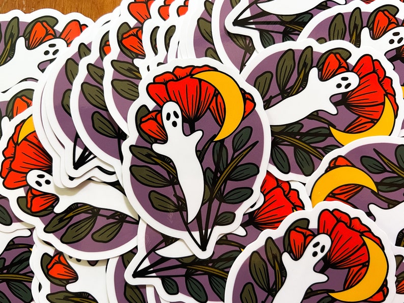 SPOOKY HALLOWEEN STICKER ghost poppy