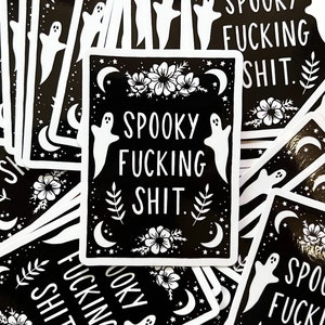 SPOOKY HALLOWEEN STICKER spooky shit b/w