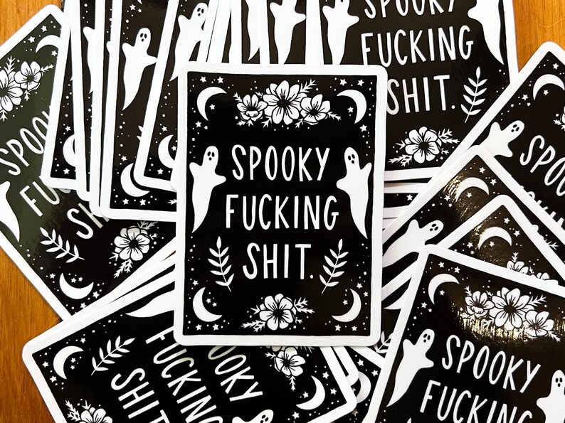 SPOOKY HALLOWEEN STICKER spooky shit b/w