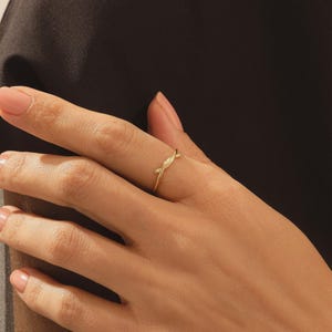 Solid Gold Knot Ring, 14k Gold Promise Ring Women, Dainty Love Stackable Ring, Simple Friendship Ring, Real Gold Pinky Rings, Thin Rings