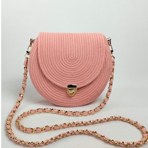 Mini Rope Clutch – Pink Crossbody Bag with Chain – Small Evening Purse – Soft Aesthetic Handbag – Handmade Bag for Girls & Women