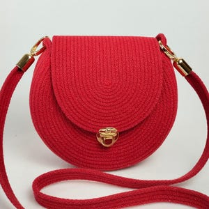 Mini Rope Clutch – Red Crossbody Bag with Chain – Small Evening Purse – Soft Aesthetic Handbag – Handmade Bag for Girls & Women