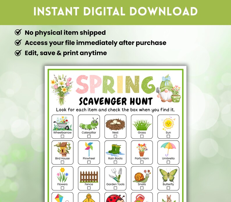 Spring Nature Scavenger Hunt, Printable Indoor Outdoor Treasure Hunt ...