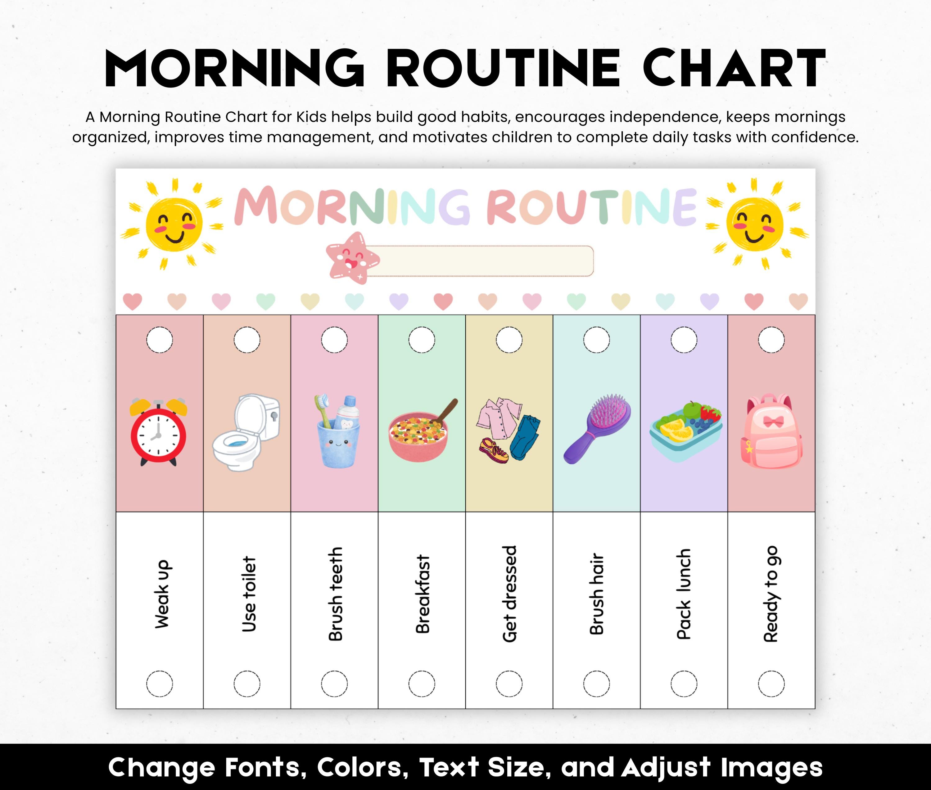 Printable Kids Flip Routine Chart, Editable Morning Evening Bedtime ...