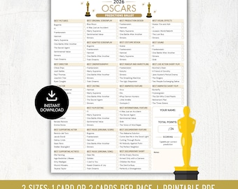 2026 Oscars Voraussagen | Druckbare Oscars Stimmzettel | 98er Oscar-Verleihung | Oscars Uhr Partyspiele | Preis Show-Spiel | Sofort Download