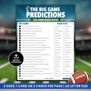 Juego de predicciones de fútbol, Gran Partido 2026, Apuestas de apoyo divertidas e imprimibles - Descarga instantánea en PDF