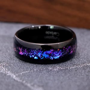 Personalized Orion Nebula Ring, Black Tungsten Outer Space Ring, 8mm Wedding Ring for Men and Women, Blue Nebula Ring, Gift for Him