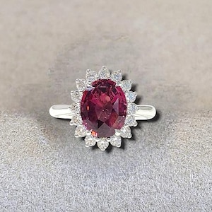 Anello con granato rodolite sintetico, in argento sterling 925, fede nuziale.