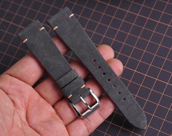 Handmade Dark Gray Suede Leather Watch Band: Custom Vintage Style