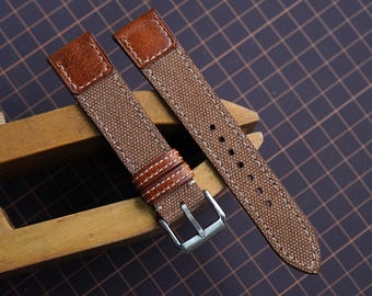 Brown Canvas Watch Strap – Handmade Brown Leather Accents