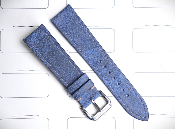 Light Blue Leather Watch Strap: Handmade, Vintage Style (Sizes 22mm, 21mm, 20mm, 19mm)