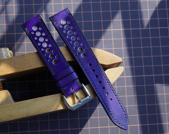 Correa de reloj de cuero vegetal morado hecha a mano - Correa de reloj personalizada