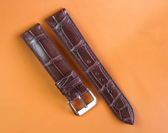 Handmade Brown Alligator Leather Watch Strap-Custom size: 24mm, 23mm, 22mm, 21mm, 20mm, 19mm, 18mm