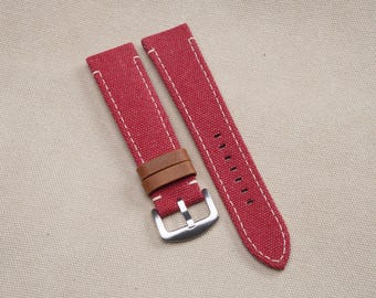 Uhrenarmband aus rotem Canvas - Uhrenarmband aus Stoff - 18 mm 20 mm 22 mm
