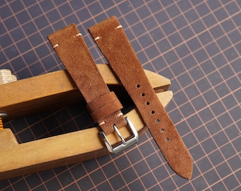 Handmade Tan Brown Suede Leather Watch Band: Custom Vintage Style