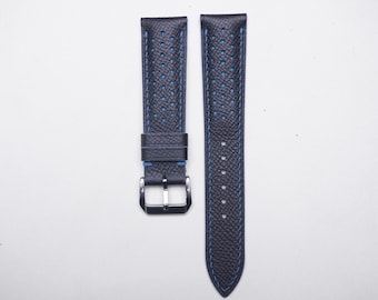 Zwart Epsom-leren rallyhorlogeband: handgemaakt, vintagestijl (maten 22 mm, 21 mm, 20 mm, 19 mm)