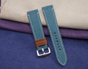 green Canvas Watch Strap – Handmade Fabric Watch Band – 18mm 20mm 22mm