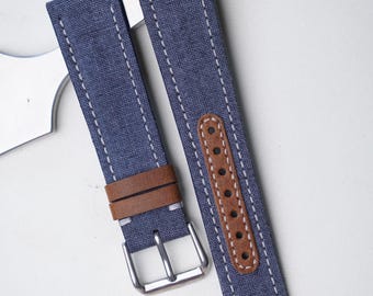 Brown Canvas Watch Strap with Cowhide Leather Accents – Handmade & Customizable