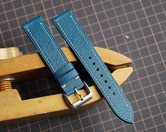 Teal Blue Mill Leather Watch Strap, Custom Watch Band