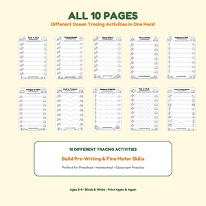 Ocean Pre-Writing Worksheets, Preschool Tracing Activities, Ages 3-5 Printable image 3