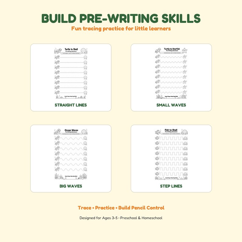 Ocean Pre-Writing Worksheets, Preschool Tracing Activities, Ages 3-5 Printable image 4