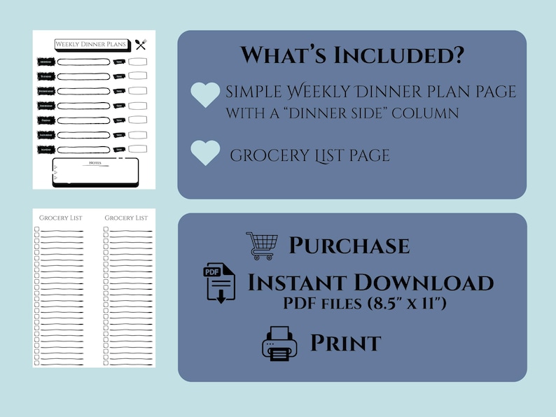 Printable Weekly Dinner Menu Planner - Etsy