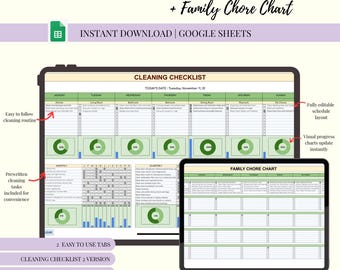 Cleaning Checklist & Chore Chart Spreadsheet (Google Sheets)