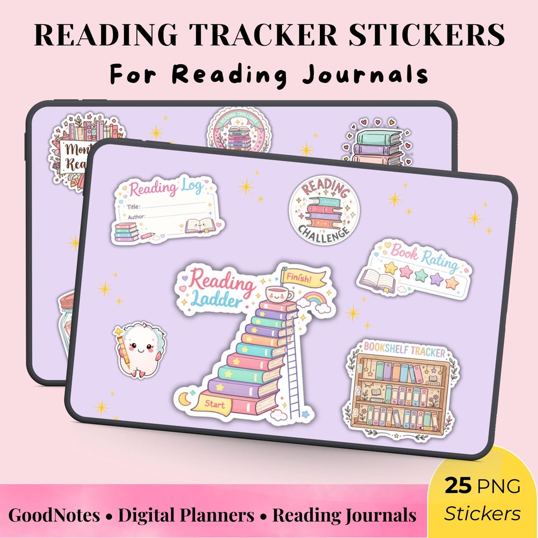 Reading Tracker Stickers | Digital Planner Book Log (25 PNG Files) - Etsy