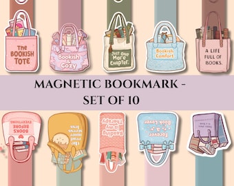 Pastel Book Tote Magnetic Bookmarks Set | Book Lover Gift (Instant Download)