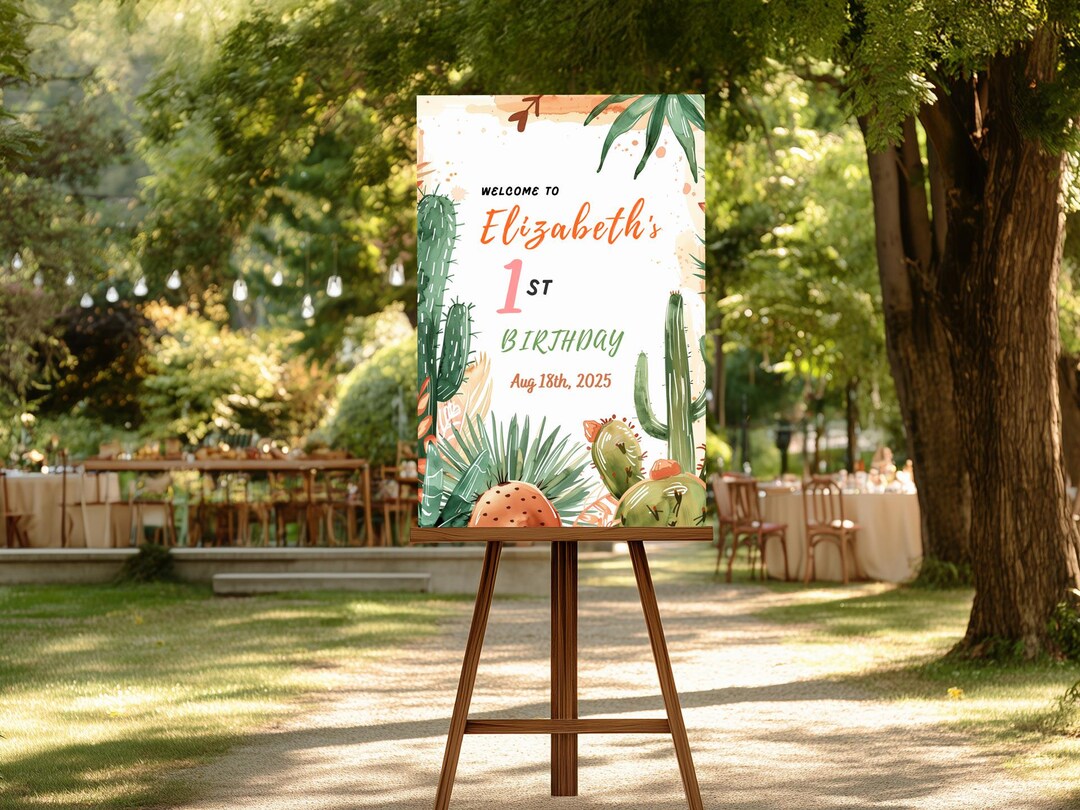 Cactus Birthday Welcome Sign: Desert Nature Party Decor Editable Canva ...