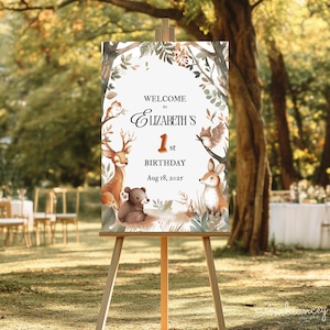 Jungle Animal Birthday Welcome Sign: Forest Party Decor Editable Canva Template | Digital Download, Printable